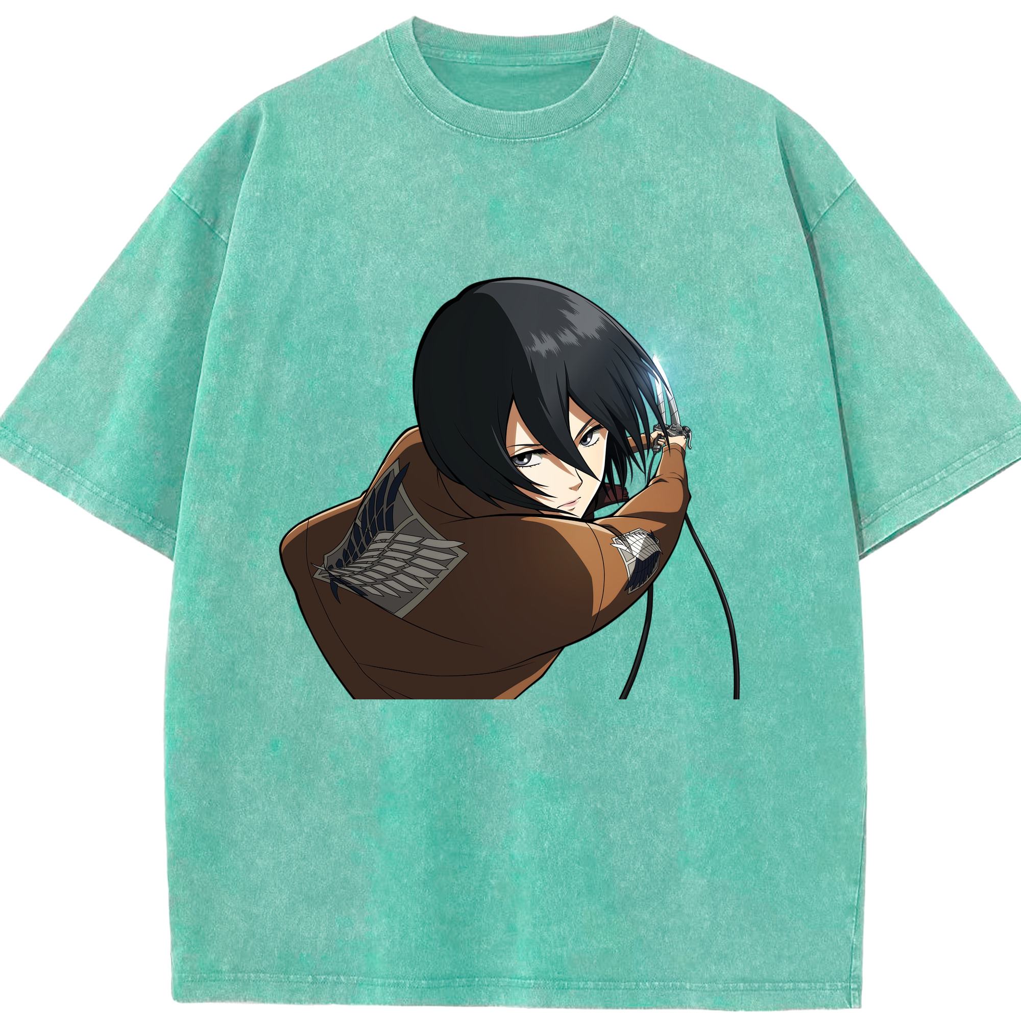 （画像用） 進撃の巨人 ミカサ·アッカーマン Attack on Titan Mikasa Ackerman 綿100% ヴィンテージ風 半袖Tシャツ（フロントプリント）